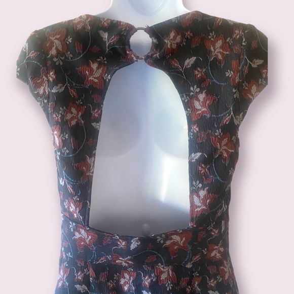 Free People Say Yes Black Floral Textured Stretch Knit Mini Dress - Picture 9 of 13